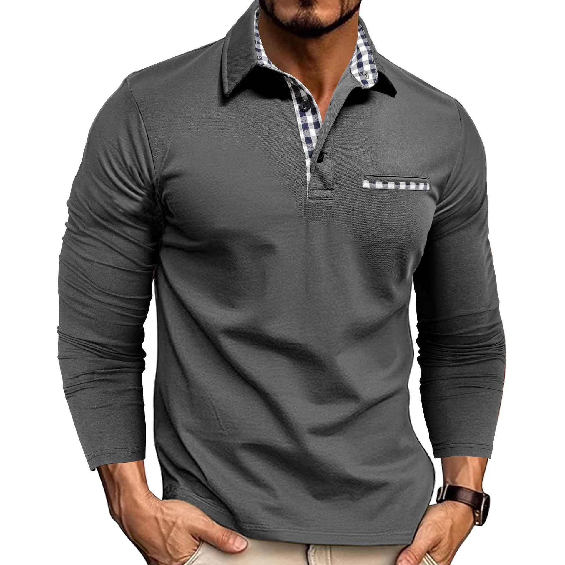 

New Men s Casual fashion POLO Shirt Lapel Long Sleeve Top Color Matching T-shirt S