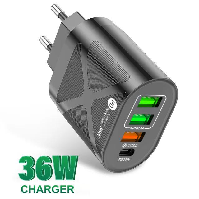65W GaN Multi-Port Fast Charger with PD 33W & QC 3.0, European Standard (9V/12V)