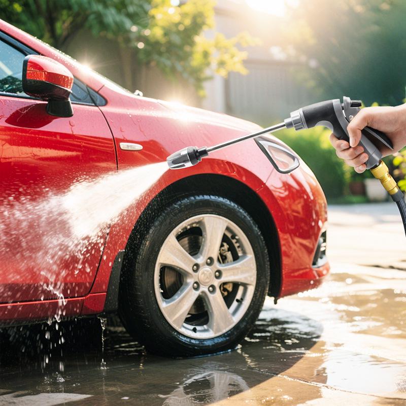 High-Pressure Car Wash Gun Set with Metal Extension and Rubberized Handle