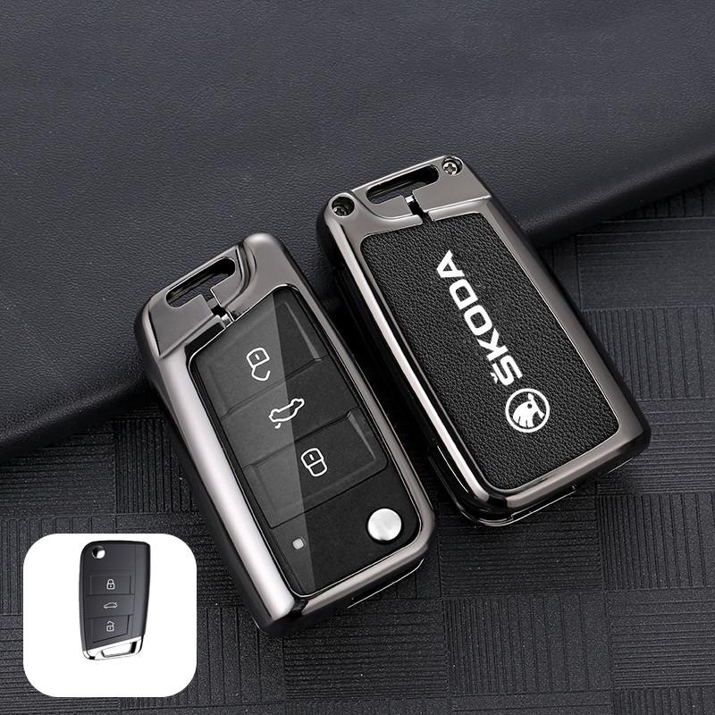 dclaq2 Zinc Alloy Car Key Fob Case Bag For Skoda Octavia A5 A7 Superb Kodiaq Fabia Karoq 2020 2021 Protector Shell Keychain Accessories