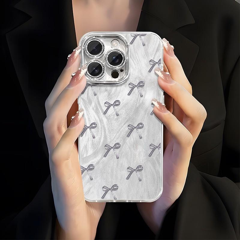Silver Bow for IPhone 16 Mobile Phone 15 Shell 14 Protection for IPhone 13 Set 12 Silicone Full Package 11pr