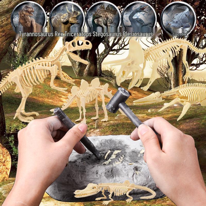 DIY Dinosaur Fossil Excavation Toy: Tyrannosaurus & Triceratops Skeleton Models for Kids