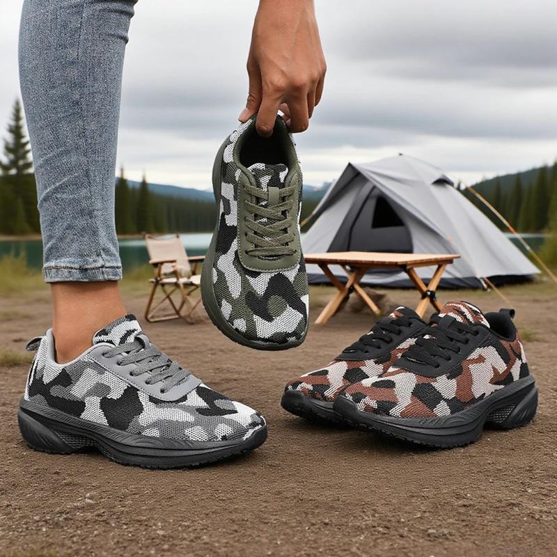 Camouflage Thick Soled Wide Toe Shoes for Women Breathable Comfort Outdoor Camping  Running Shoes Wide Soled Platform Sneakers
