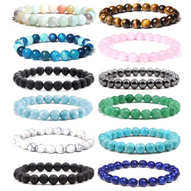 Bracciale in Pietra da 8mm Pietra Vulcanica Pietra Occhio di Tigre Cristallo Rosa Bracciale Elastico