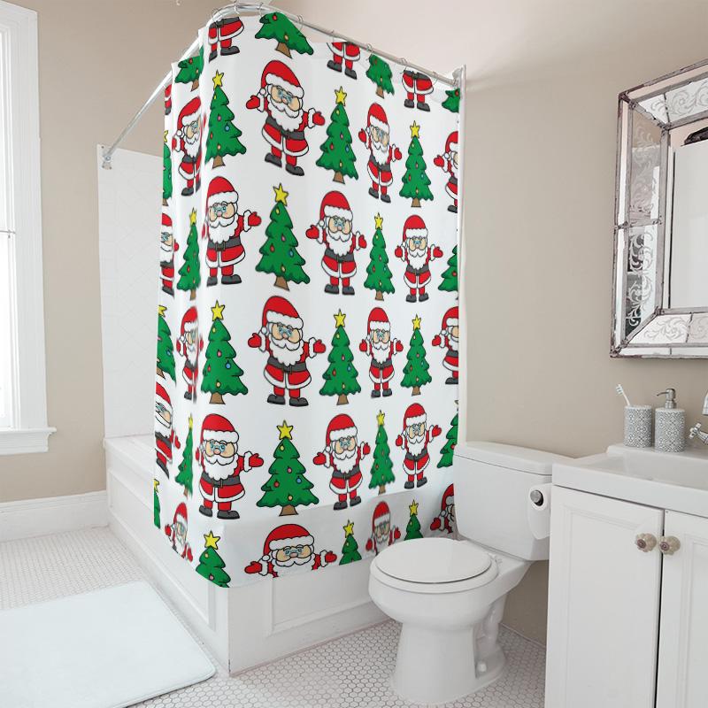 TU Christmas Shower Curtain Santa Claus Holiday Festive Bathroom Decor Waterproof Fabric Xmas Pattern Backdrop Home Decoration G