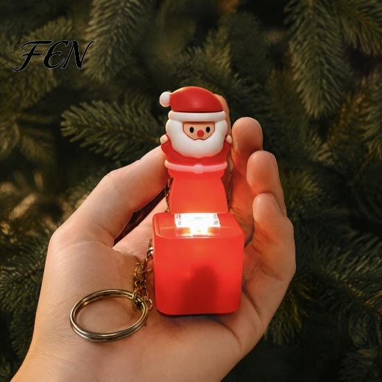 LED Festive Sound Pendant Santa Light Keychain, Interactive Glowing Christmas Ornament with Tunes, Holiday Sensory Play Tool USB-C Rechargeable Fidget