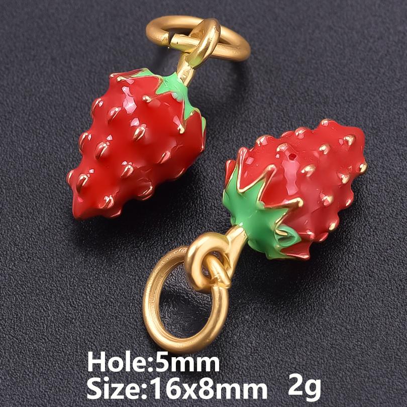 10pcs Cute Strawberry Pendant Charm Enamel Charms For Jewelry Making Supplies Fruit Accessories Handmade Materials DIY Breloque