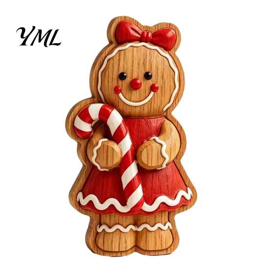Funny Holiday Party Favors Cartoon Gingerbread Wooden Ornament, Double-sided Printed Desktop Tabletop Figurines, Decorative Signs Craft for