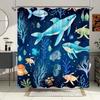 1Pc Vibrant Underwater Dolphin & Marine Life Shower Curtain - Blue-Gray Dolphins, Colorful Fish, Sea Turtle On Navy Blue Backgro