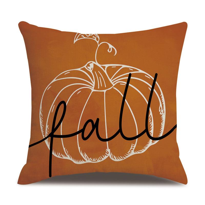Thanksgiving Linen Pillowcase Autumn Pumpkin Print Pillow Cushion Cover