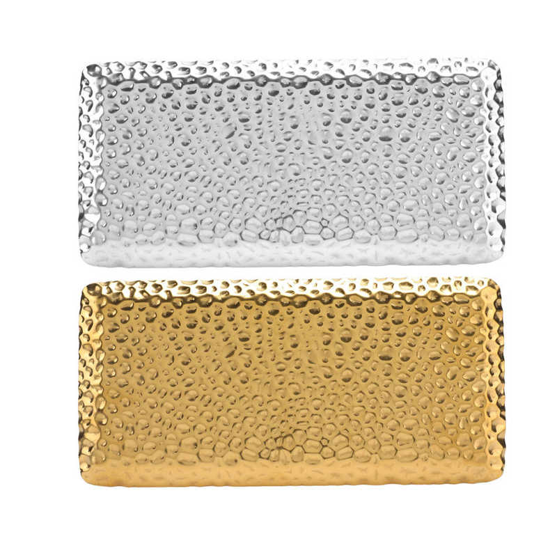Hammered Tray Exquisite Odorless Stainless Steel Serving Tray for Living Room Bedroom Kitchen Bathroom 19.5x9.5cm Gold Tray
