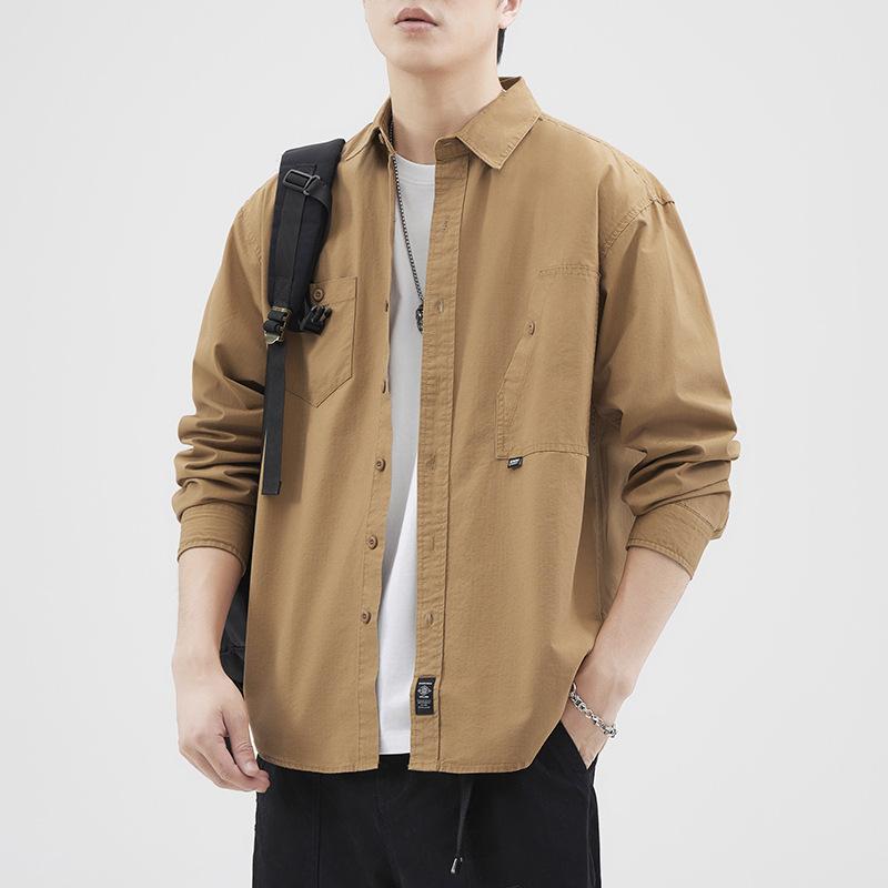 Black Japanese Retro Tooling Shirt Men'S Trendy Brand Loose Large Size Casual Ruffian Shirt Jacket Top Trendy