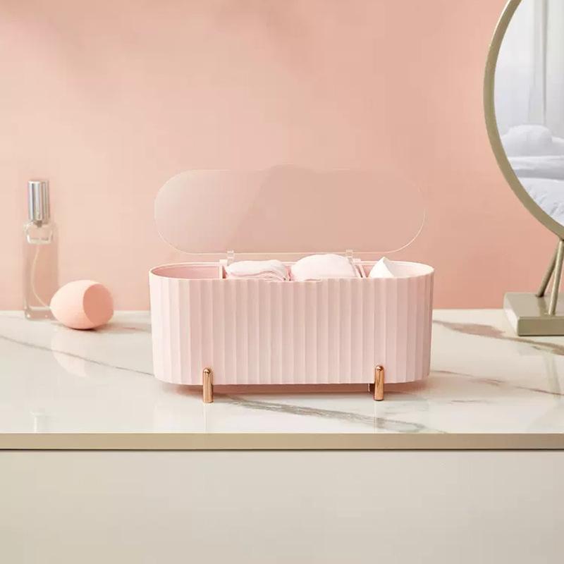 Organizer na waciki pojemnik na waciki przezroczysty pudełko na waciki do demakijażu z pokrywką pyłoszczelny na biurko do makijażu