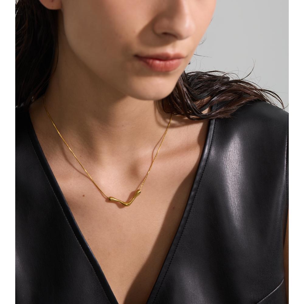 Yhpup Minimalist Stainless Steel Pendant Necklace 18K Gold PVD Plated Metal Individualistic Fashion Collar Jewelry Waterproof