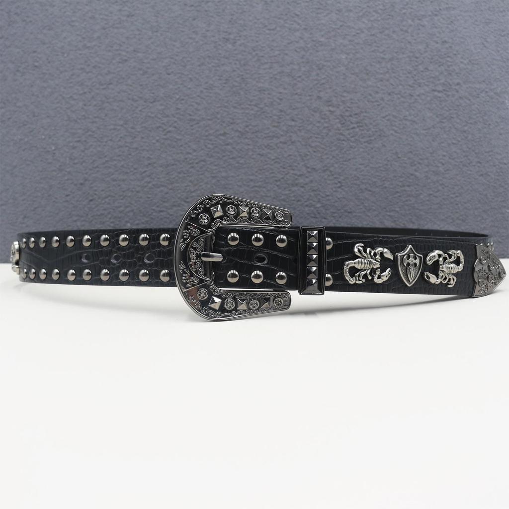 Crocodile Pattern Scorpion Rivet Leather Belt, Punk Y2K Unisex
