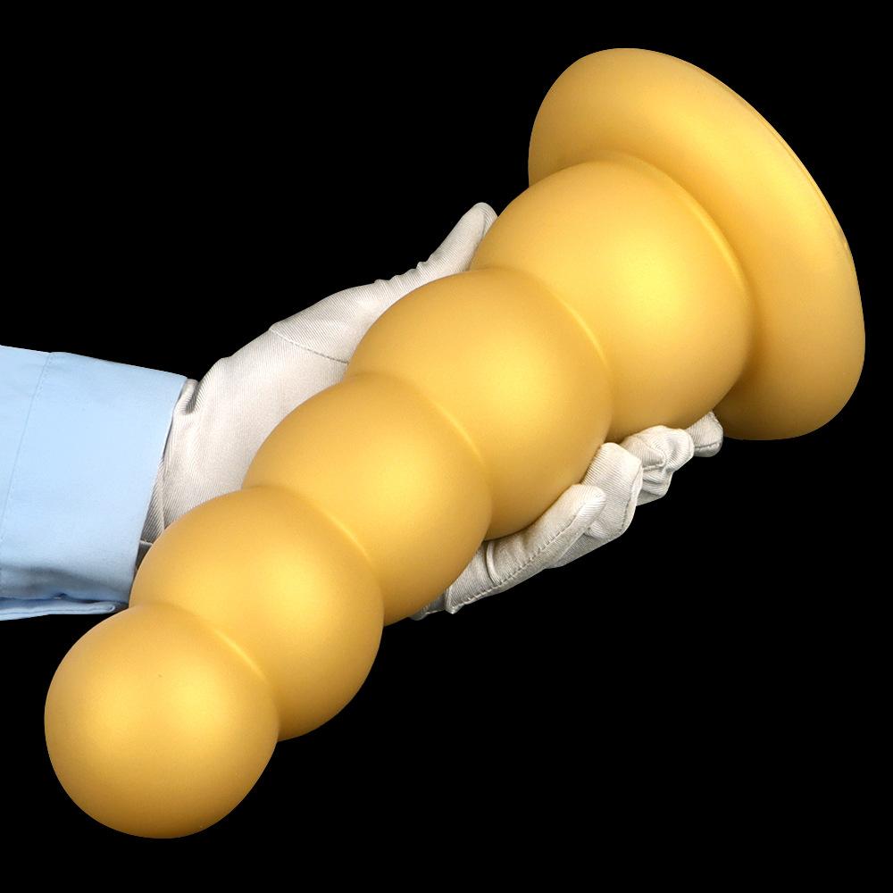 Gold Silicone Soft Bead Anal Plug Extra Large 5-Bead Dilator for Men & Women Prostate Massager Butt Plug Dildo Adult Sex Toy