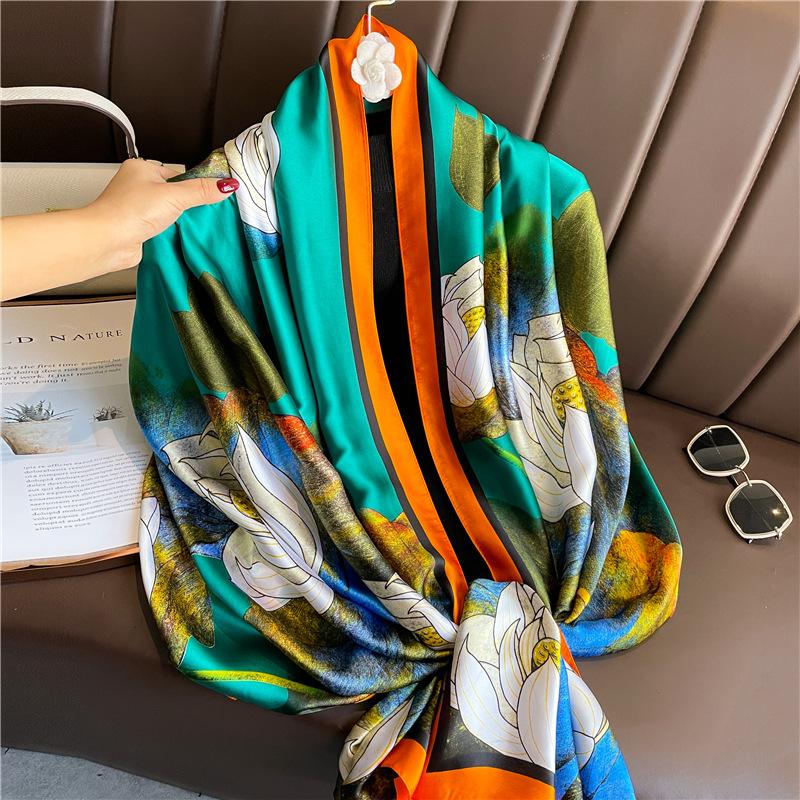 High Quality Luxury Silk Scarf Women Spring Autumn Printing Scarves Wraps Bandanna Foulard Muffler Travel Sunscreen Shawl