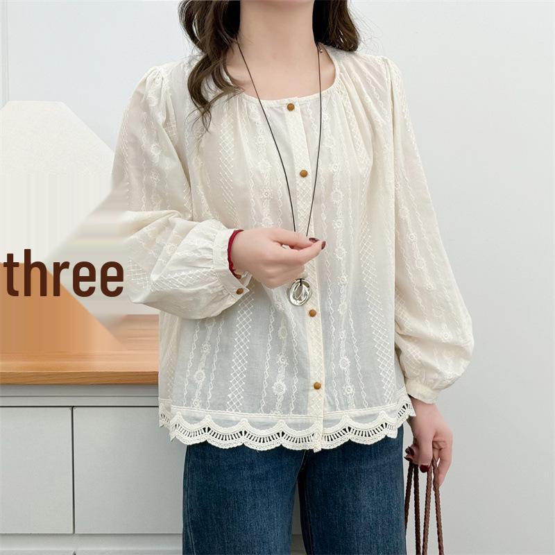

Spring 2026 Plus Size Women s Heavy Embroidery Cotton Cardigan - Long Sleeve U-neck Shirt 2XL