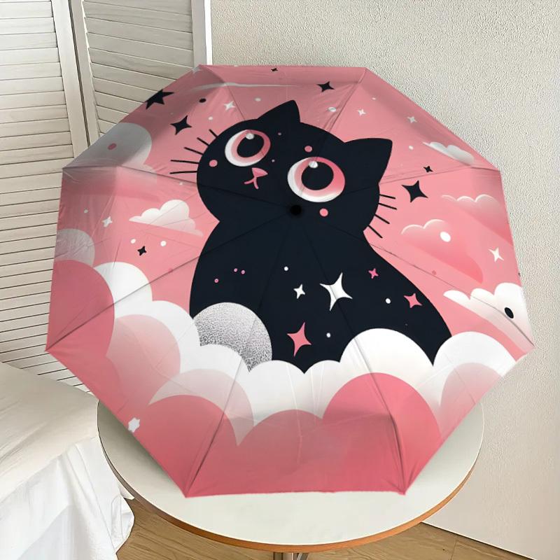 

1pc Starry Night Cloud Cat Silhouette Umbrella with Plastic Handle,Suitable for All Seasons Home Travel Outdoor UmbrellaDD1255