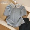 Sibaisha Damen Polo-T-Shirt mit Perlen und Farbblöcken
