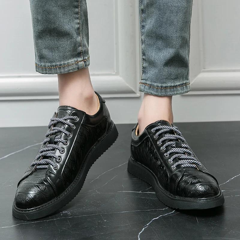 Модные мужские повседневные кожаные туфли мужские удобные на толстой подошве мужские — фото 4