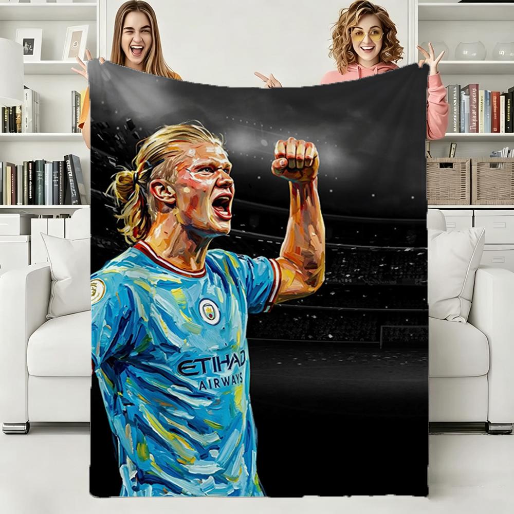 Coperta Pile Doppia Maglia Stella del Calcio Haaland Coperta Leggera Accogliente per Letto Soggiorno Viaggio Decorazione Adolescenti Coperta Sportiva Atleta