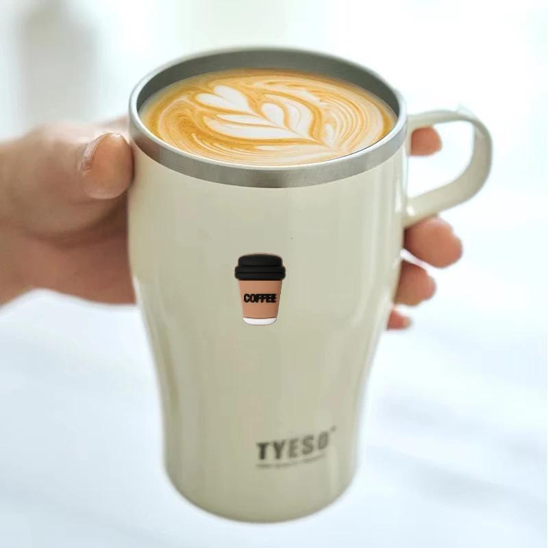 Tyeso 500ML Thermoses Insulated Coffee with Handle Portable Thermal Travel Mug for Hot Cold Drinks Outdoor Vacuum Office Home with Coffee Sticker