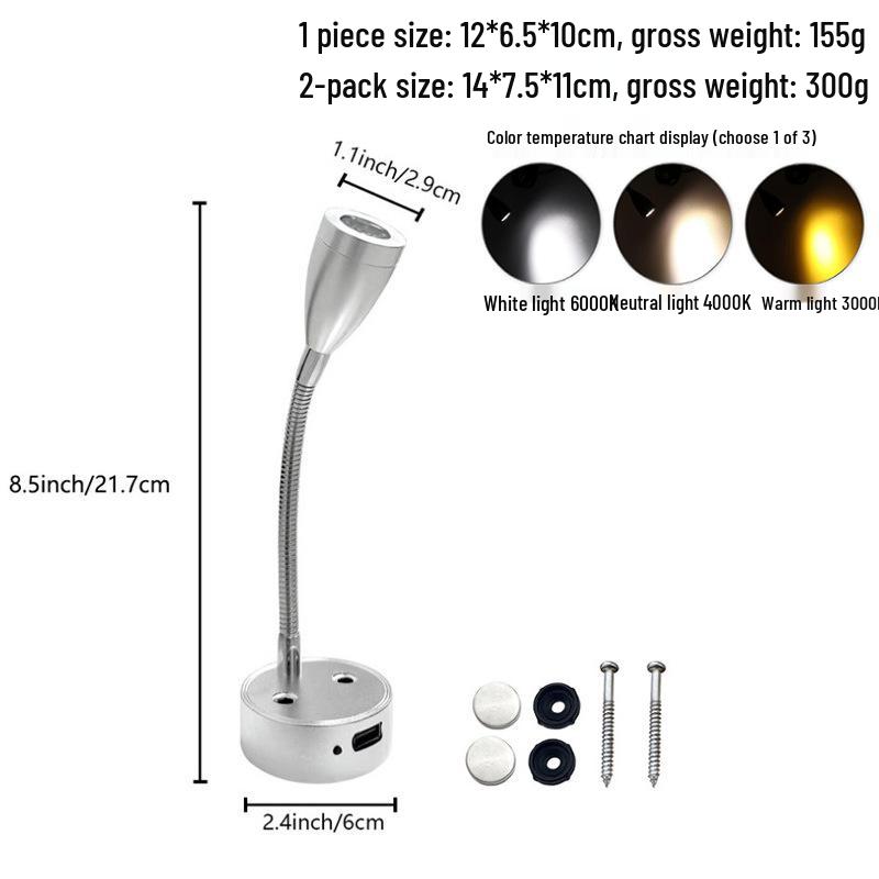 LED Gooseneck Touch Dimmer RV/Boat Reading Light 12V-24V with USB