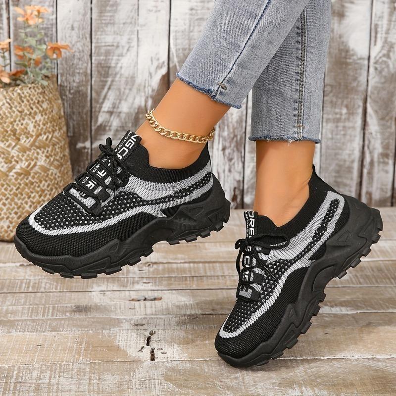 New Womens Breathable Mesh Platform Sneakers Comfortable Lace Up Outdoor Shoes