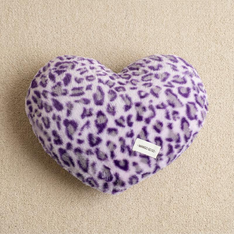 PP Cotton Soft Faux Fox Fur Pillow Comfy Love Heart Plush Pillow Pink Leopard Print Stuffed Pillow Home Room Decorative Cushion 35x40cm