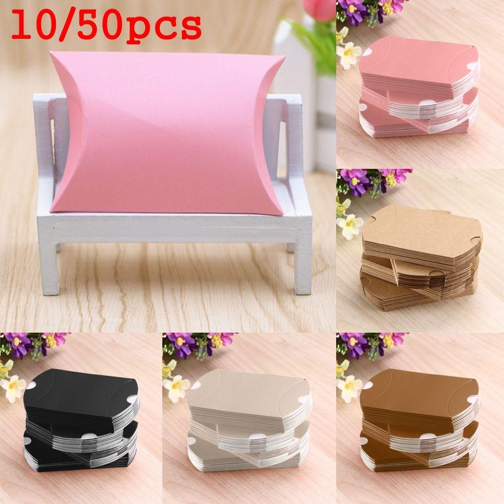 10/50pcs Cute Xmas Wedding Favors Christmas Kraft Gift Bag Pillow Shape Paper Candy Boxes
