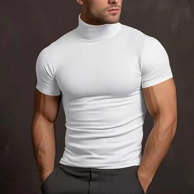 Camiseta Masculina Lisa Gola Alta Manga Curta Slim Fit Stretch Casual e para Academia