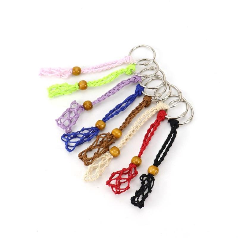 DIY Keychain Unfinished String Lanyard Keychain Crystal Stone Holder Cage Keyring Unique Jewelry Making Craft
