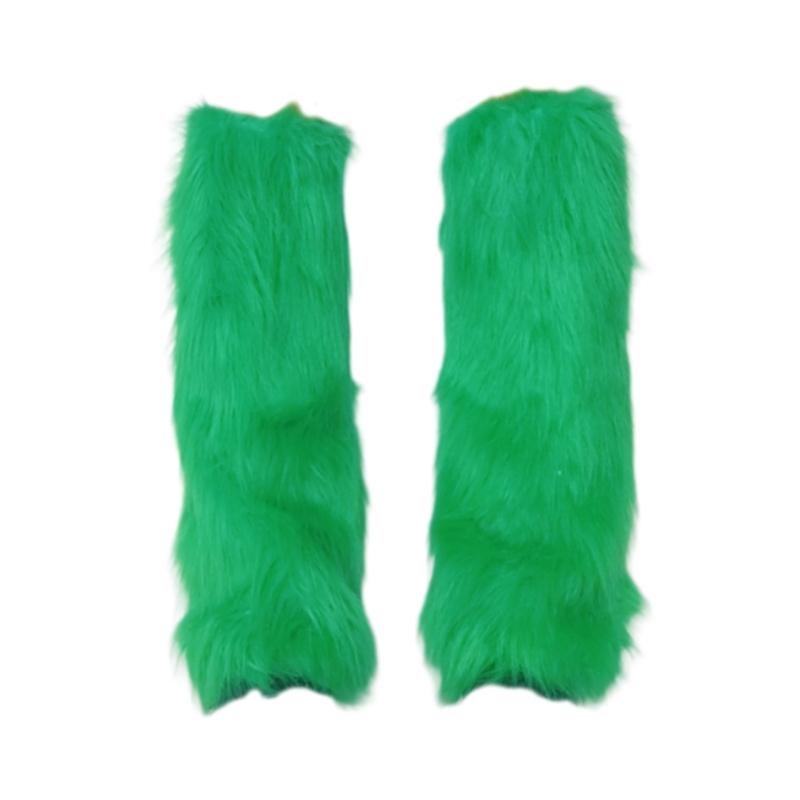 Women Girls Japanese Style Solid Green Plush Leg Warmer Aesthetic Punk Fuzzy Thickened Boot Cuffs Leg Cover Long Sock