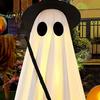Halloween Ghost Ornament Light-Up Decoration, Spooky Witch Hat with LED Festive Prop Light, Broom Decor for Outdoor Lawn Porch Holiday Party