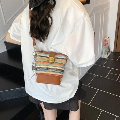 Woven Bucket Bag New Summer Versatile Shoulder Messenger Bag Women's Niche Chain Mobile Phone Women's Bag