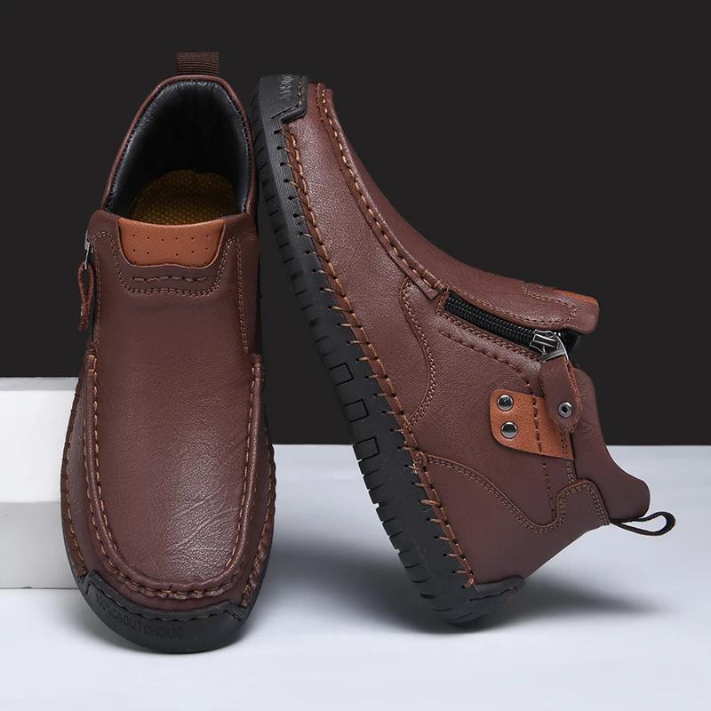 Herren Outdoor Casual Stiefeletten für alle Jahreszeiten, Slipper mit seitlichem Reißverschluss, handgefertigte Casual Stiefel für Herren, rutschfest, Übergröße 39-48