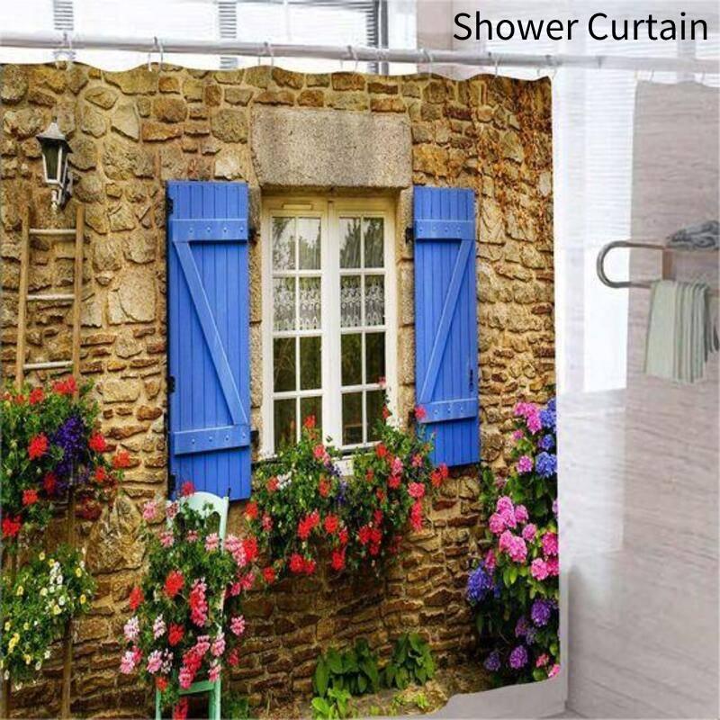 Polyester Printed Bathroom Shower Curtain With Modern Window Design