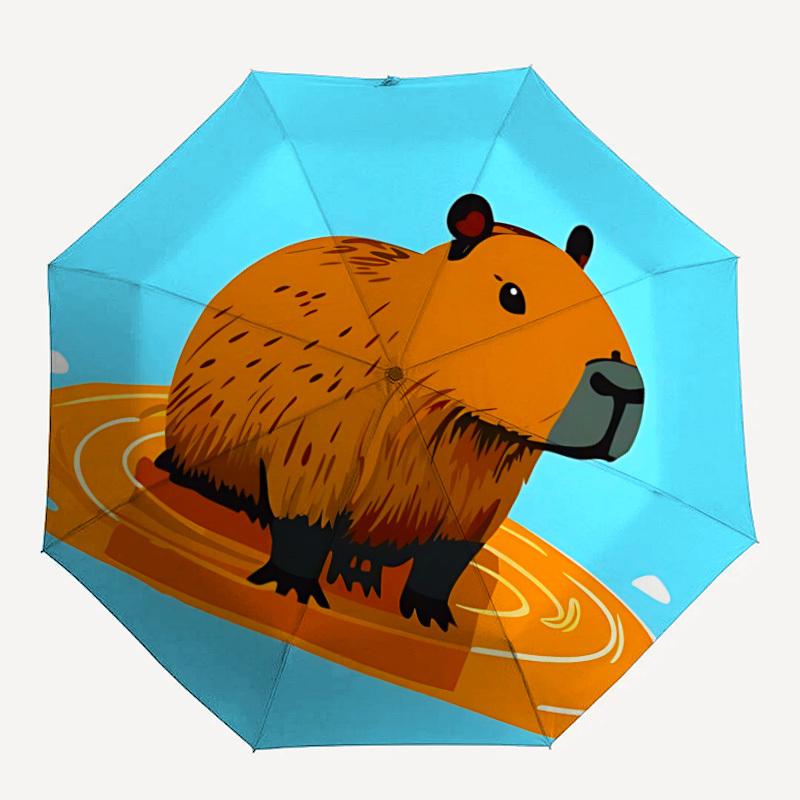 

1pc Capybara Automatic Folding Umbrella Compact 8 Rib Design, Durable Iron Frame for Travel, Outdoor, a0920099