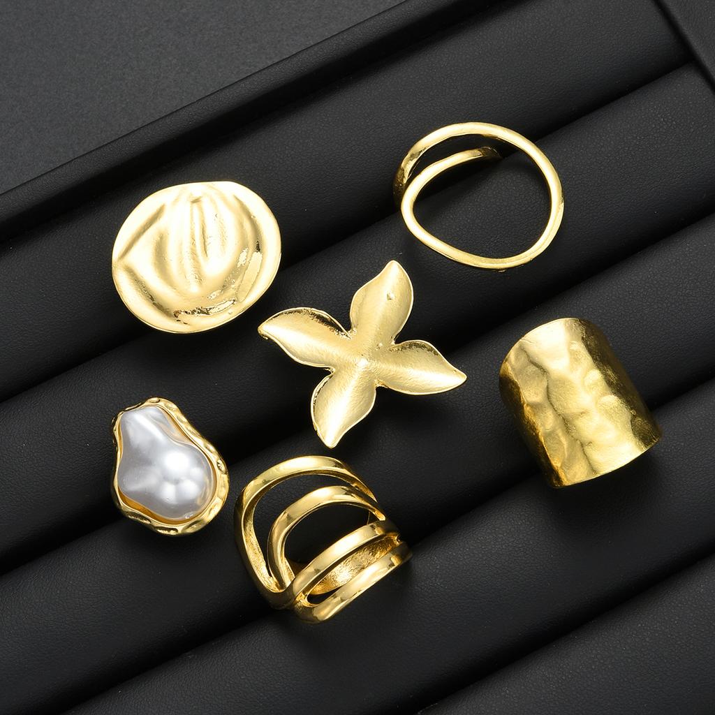 17KM 6 Piece Irregular Hammered Butterfly Ring Fashion Jewelry Set Women Trendy Shiny Daily Party Accessory Decorative Gift Idea