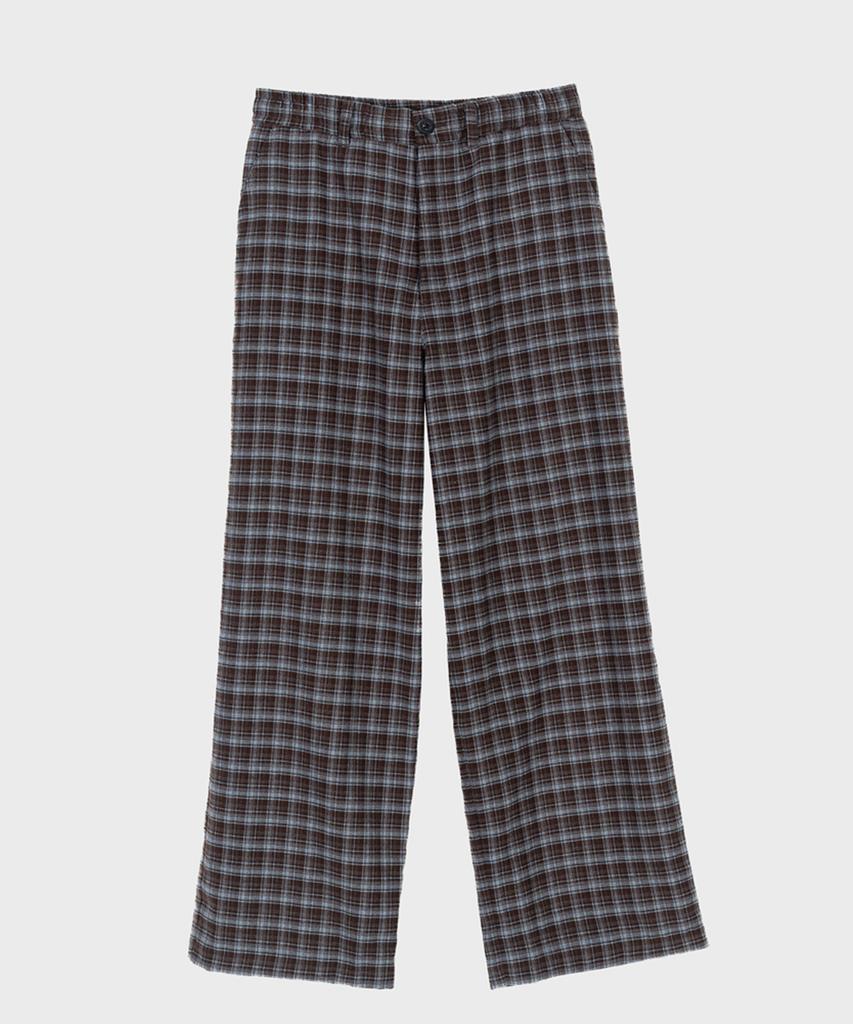 PREF Brown Tratan Check Elastic Waist Trouser