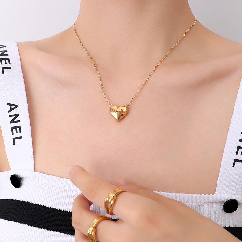 

Японский и корейский стиль мода простой магнит присоска в форме сердца дизайн электрокардиограмма ожерелье покрыто 18 настоящим золотом ювелирные изделия P024