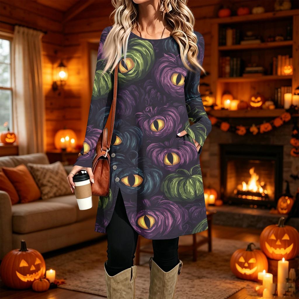 Damen Freizeitkleid mit Print, Langarm, Rundhalsausschnitt für den Alltag