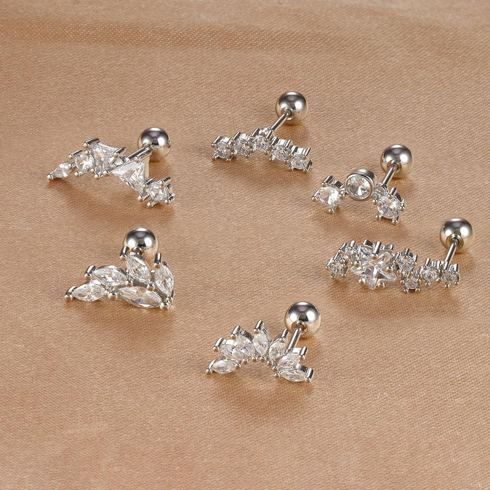 1PC 6 Styles Stainless Steel Mini Zircon Cartilage Piercing Stud Earring For Women Helix Tragus Piercing Women's Body Jewelry