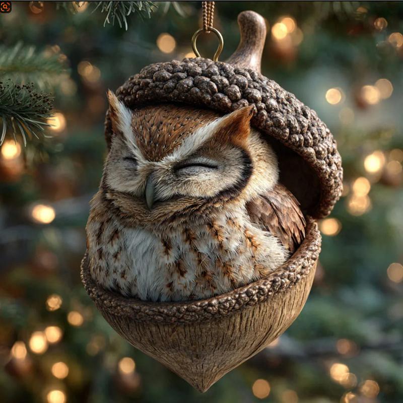 Lesní zvířátka žaludové ozdoby 2D ploché útulné lesní vánoční ozdoby, 2026 Nová dekorace zvířátka z borové šišky