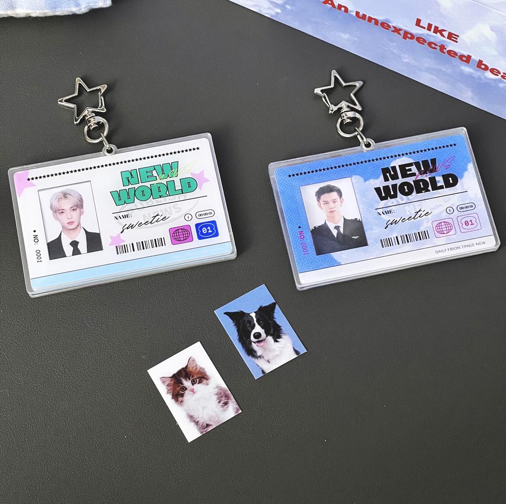Transparent ID Acrylic Card Holder 1 inch Photo Cover Pendant Keychain Mini Star Photocard Frame Protective Sleeve Decoration