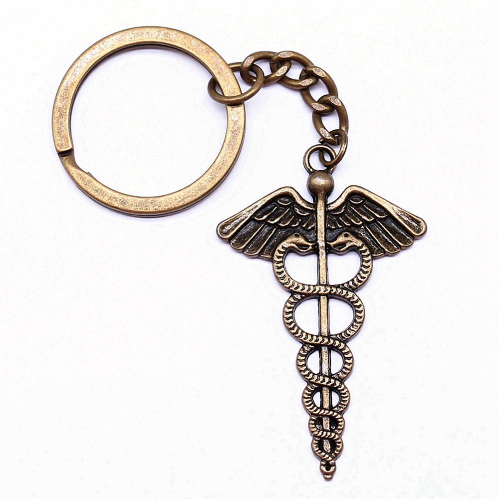 Medical Caduceus Charm Dragon Anime Keychain Hospital Souvenir 28mm Ring