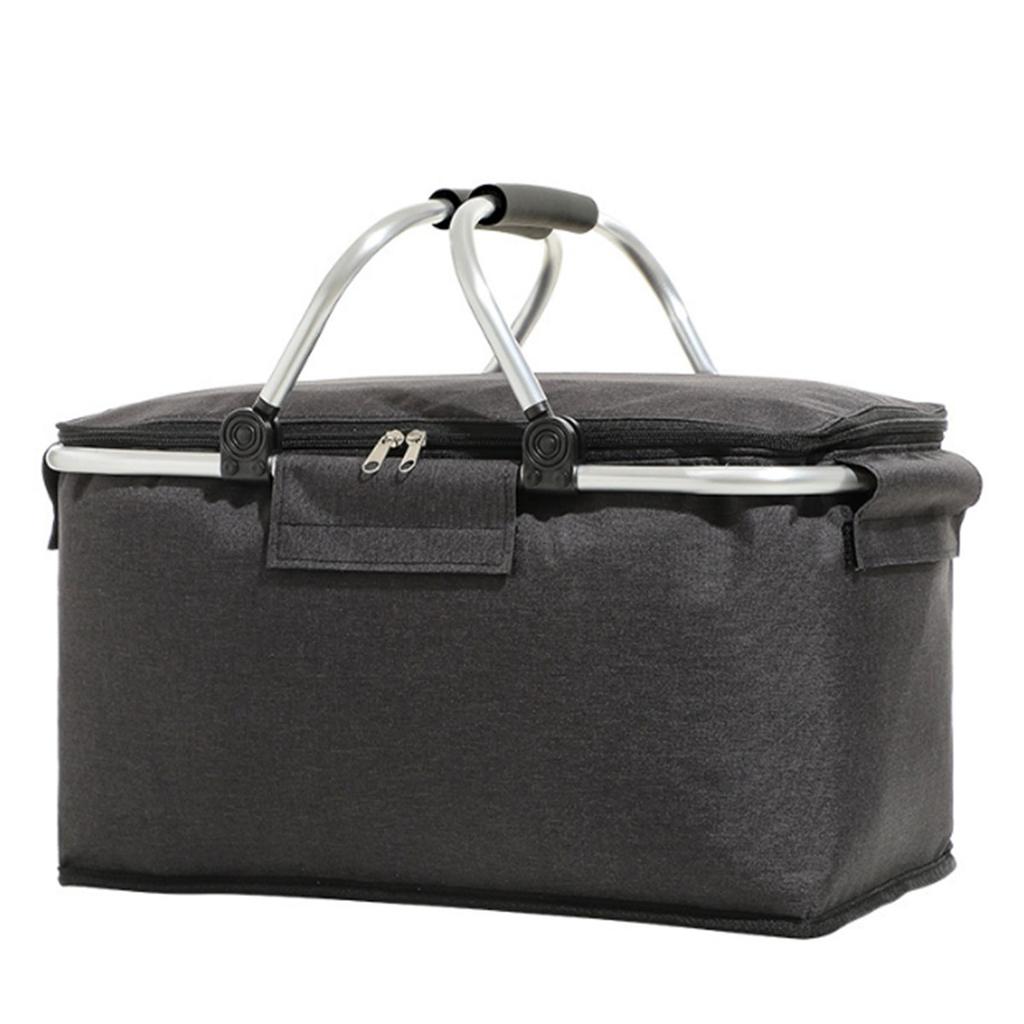Black Large Capacity Aluminum Foil Thickened Portable Aluminum Rack Insulation Basket Foldable Outdoor Picnic Basket One Pack