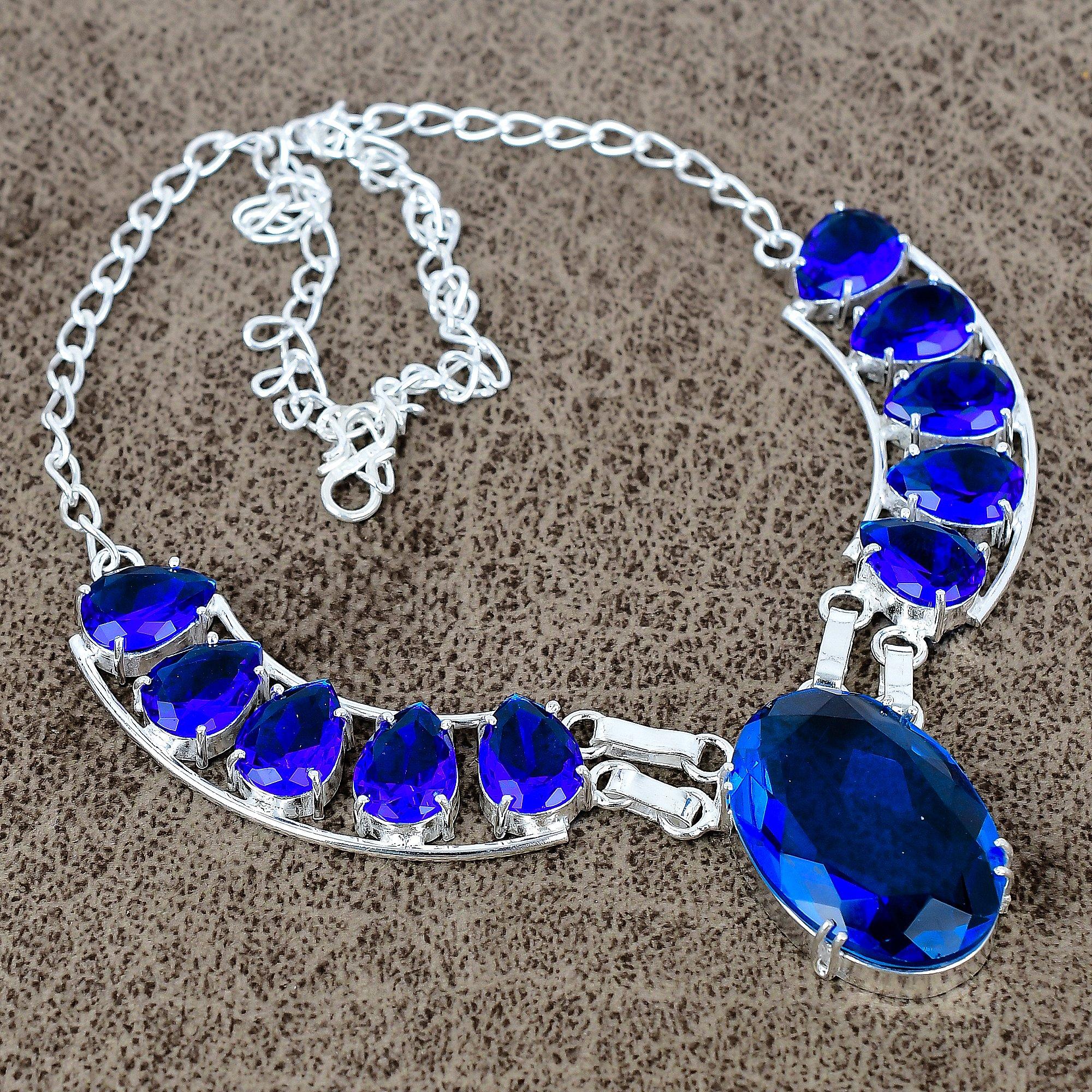 

Blue Topaz Gemstone Handmade 925 Sterling Silver Jewelry Necklace 18 KKG-416