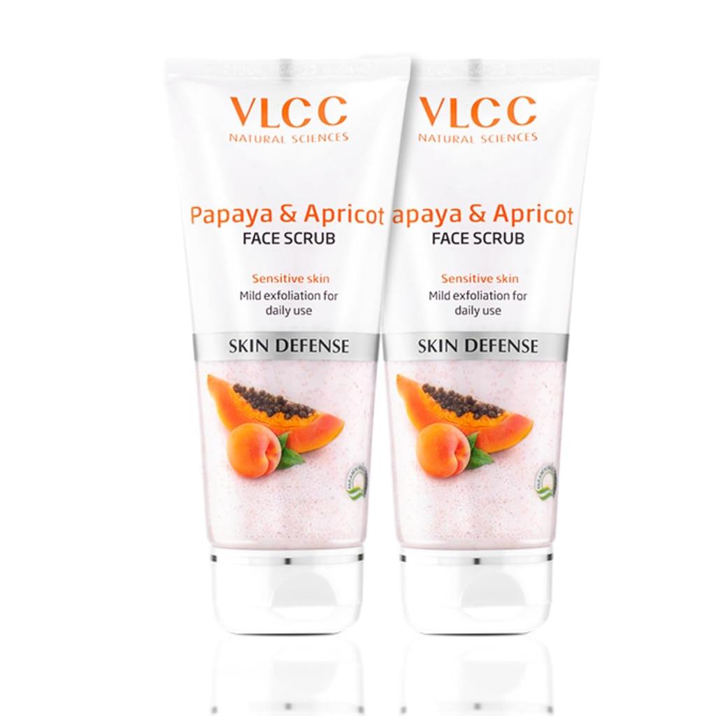 VLCC Papaya & Apricot Face Scrub 80g Pack of 2 | Gentle Exfoliating Scrub for Smooth Healthy Skin